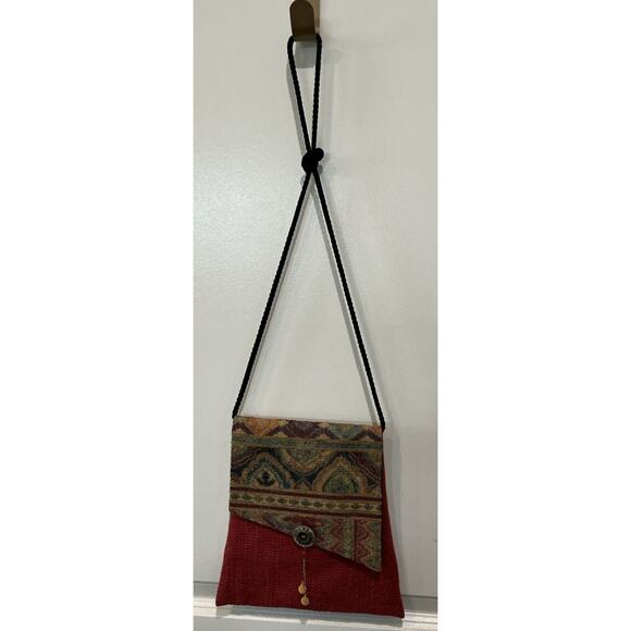 Unbranded Handbags - Boho Chic Handmade Tapestry Clutch Purse With Embellished Button Accent
